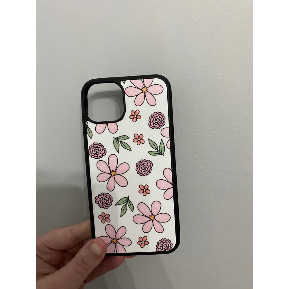 Floral iPhone 13 Phone Case Unisex One Size White Pink Hand Drawn Flower Pattern